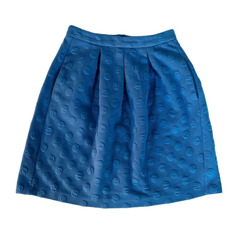 Boden Jacquard Pleated Blue Textured Polka Dot A Line Skirt Career Womans Sz 2